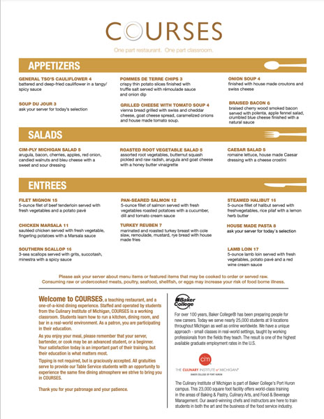 Spring 2022 Menu - Port Huron Courses Restaurant